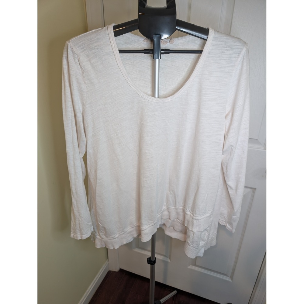 Soft Surroundings Top Women Large White Cotton Slub‎ Knit Tiered Hem